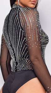 Elodie Black Mesh Rhinestone Bodysuit